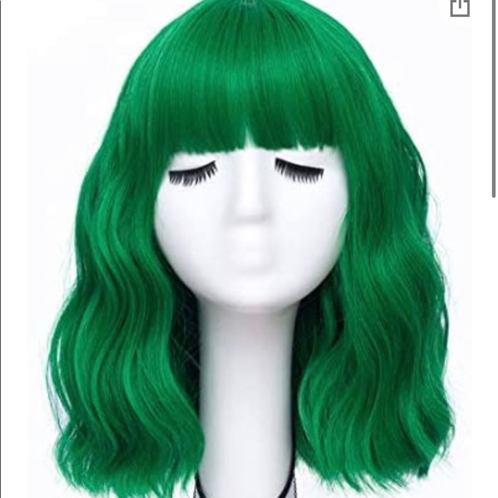 Wavy green mid-length wig costume wig